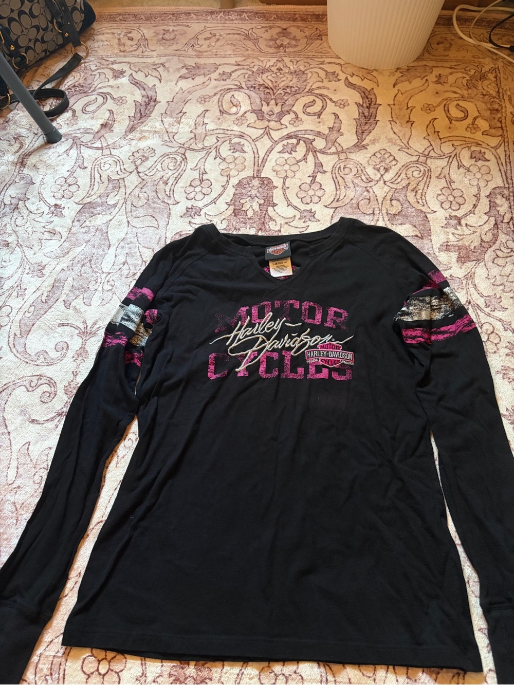 Harley Davidson Black Pink Long Sleeve Moto Biker Graphic Shirt